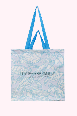 The Everyday Eco Tote in - Swimming Turtles (Sea Glass)