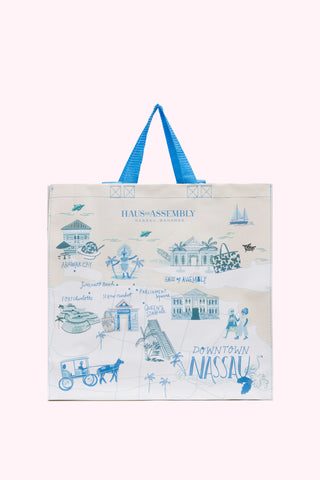 The Everyday Eco Tote in Map of Nassau (Pale Blue)