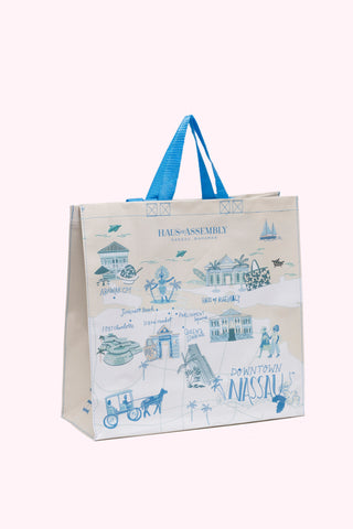 The Everyday Eco Tote in Map of Nassau (Pale Blue)