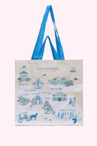 The Everyday Eco Tote in Map of Nassau (Pale Blue)