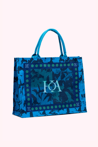 XL Canvas Tote Bag - Hibiscus Quartet (Deep Lagoon)