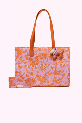 Gift Set - Japanese Hibiscus XL PM Tote + Wallet + Potcake Keychain (Sunset Coral & Pink Sand)