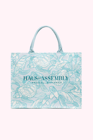 XL Canvas Tote Bag - Swimming Turtles (Sea Glass)