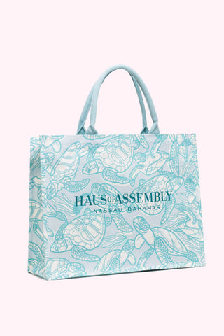 XL Canvas Tote Bag - Swimming Turtles (Sea Glass)