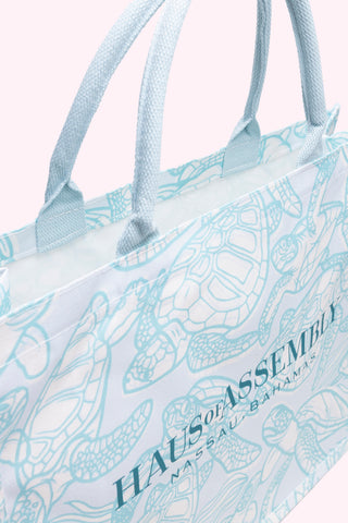 XL Canvas Tote Bag - Swimming Turtles (Sea Glass)