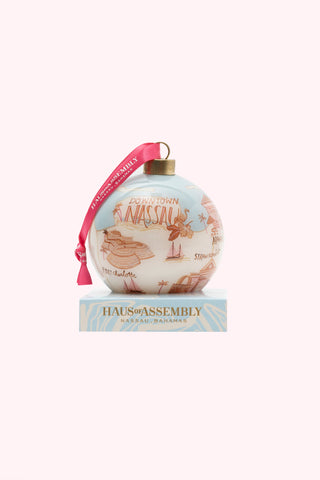 Map of Nassau Glass Christmas Ornaments- Pink