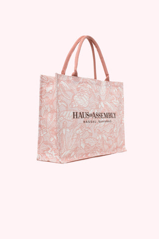 Canvas XL Tote- Light Pink Swimming Turtle