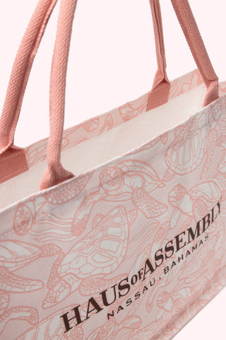 Canvas XL Tote- Light Pink Swimming Turtle