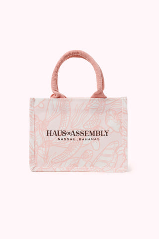 Mini Canvas Tote with Crossbody Strap- Light Pink Swimming Turtle