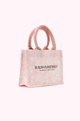 Mini Canvas Tote with Crossbody Strap- Light Pink Swimming Turtle