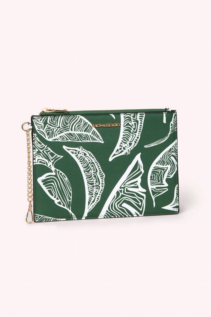 TRAVEL POUCH- EMERALD GREEN BANANA LEAVES