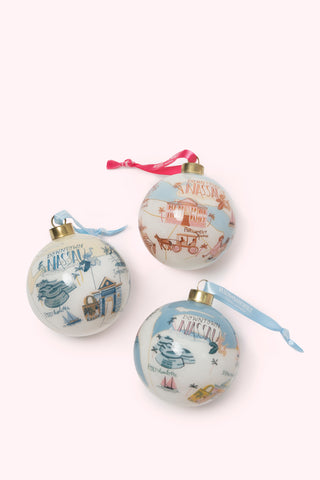 Map of Nassau Glass Christmas Ornaments- Pink