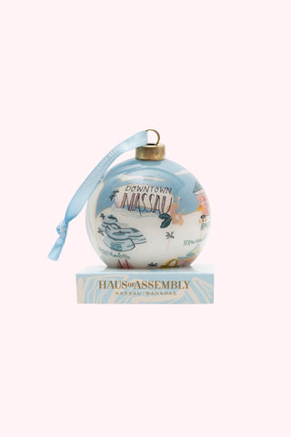 Map of Nassau Glass Christmas Ornaments- Light Blue