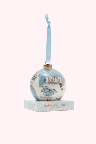 Map of Nassau Glass Christmas Ornaments- Light Blue