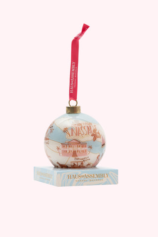 Map of Nassau Glass Christmas Ornaments- Pink