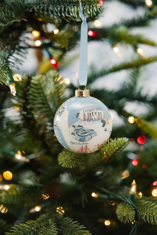 Map of Nassau Glass Christmas Ornaments- Light Blue
