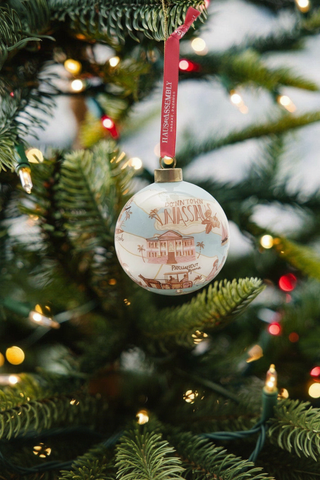 Map of Nassau Glass Christmas Ornaments- Pink