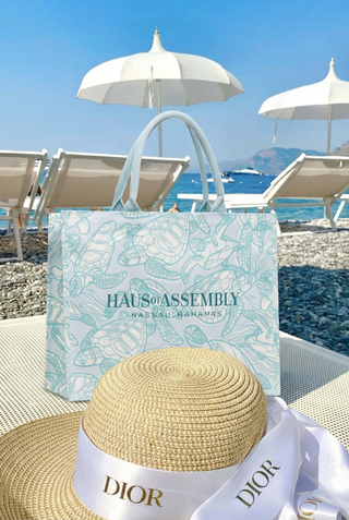 XL Canvas Tote Bag - Swimming Turtles (Sea Glass)