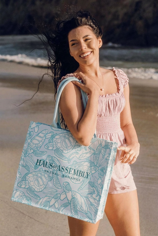 XL Canvas Tote Bag - Swimming Turtles (Sea Glass)