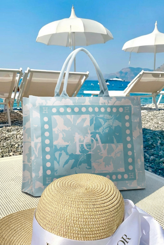 XL Canvas Tote Bag - Hibiscus Quartet (Sea Glass)