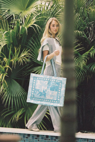 XL Canvas Tote Bag - Hibiscus Quartet (Sea Glass)