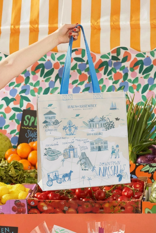 The Everyday Eco Tote in Map of Nassau (Pale Blue)