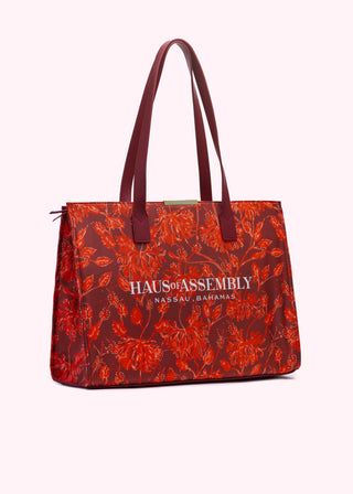 Valentine's Day Gift Set - Japanese Hibiscus XL PM Tote + Wallet + Potcake Keychain (Radiant Red)