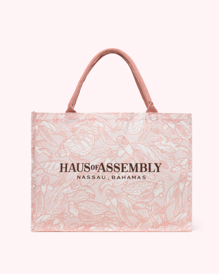 Canvas XL Tote- Light Pink Swimming Turtle