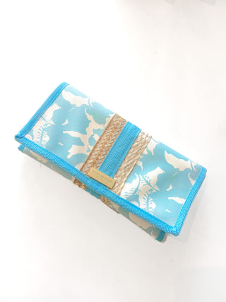 Hand- Stitched Stylish Summer Pouch- Light Blue Hibiscus - Hausofassembly